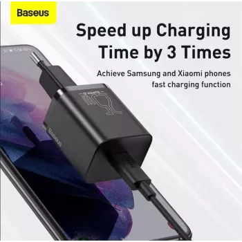 Indoor-Ladegerät Baseus TZCCSUP-L01, USB-C 1 Anschluss, 18W, 100–240V AC, 1 m Kabel, Schwarz