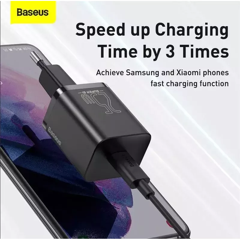 Indoor-Ladegerät Baseus TZCCSUP-L01, USB-C 1 Anschluss, 18W, 100–240V AC, 1 m Kabel, Schwarz