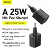Indoor-Ladegerät Baseus TZCCSUP-L01, USB-C 1 Anschluss, 18W, 100–240V AC, 1 m Kabel, Schwarz