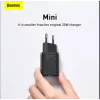 Indoor-Ladegerät Baseus TZCCSUP-L01, USB-C 1 Anschluss, 18W, 100–240V AC, 1 m Kabel, Schwarz