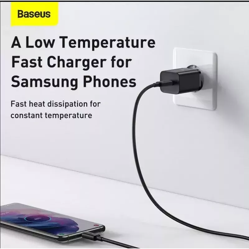 Indoor-Ladegerät Baseus TZCCSUP-L01, USB-C 1 Anschluss, 18W, 100–240V AC, 1 m Kabel, Schwarz