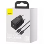 Indoor-Ladegerät Baseus TZCCSUP-L01, USB-C 1 Anschluss, 18W, 100–240V AC, 1 m Kabel, Schwarz