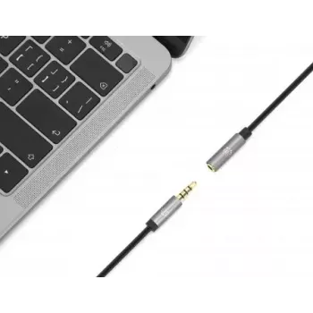 3,5-mm-Verlängerungskabel Manhattan 1m Stecker/Buchse schlank Design Schwarz/Silber