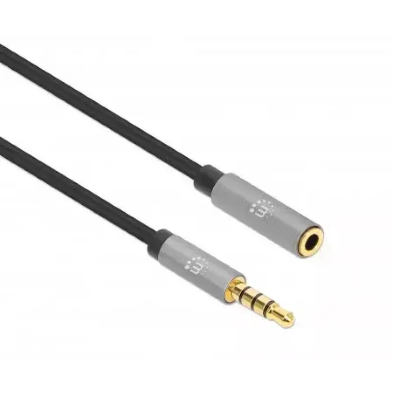 3,5-mm-Verlängerungskabel Manhattan 1m Stecker/Buchse schlank Design Schwarz/Silber