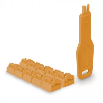 Port-Blocker Lindy RJ45 Port Locks Orange 10x + 1 Schlüssel