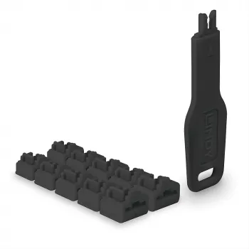 Port-Blocker-Set Lindy RJ45 Port Locks Schwarz — 10 Stück + 1 Schlüssel, kompatibel mit RJ-45-Anschlüssen