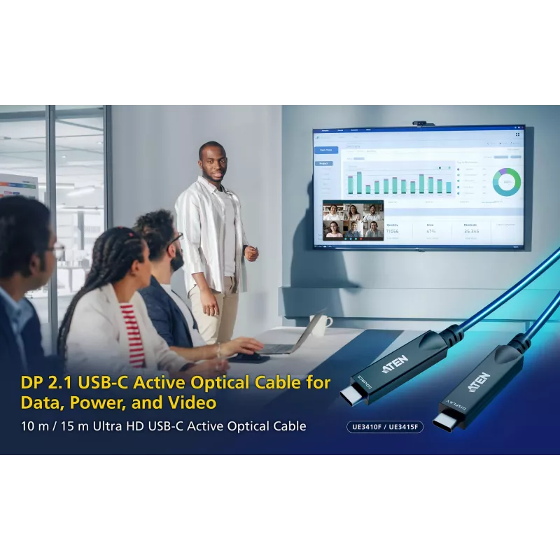 USB-C-AOC-Kabel ATEN UE3410F-AT, 10 m, USB-C auf USB-C, 10 Gbit/s, Schwarz