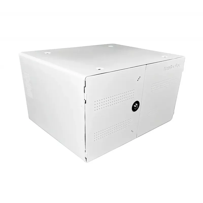 Tragbarer Geräte-Management-Schrank LEBA NoteBox 16 mit Schlüsselschloss, USB-C-Anschlüssen, 12 W pro Gerät, USB 2.0, Wand- oder Tischmontage, weiß