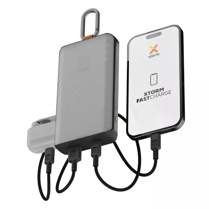 Powerbank Xtorm XG2S101 — 10000 mAh LiPo, 30 W, USB‑C + USB‑A, Grau/Schwarz/Orange