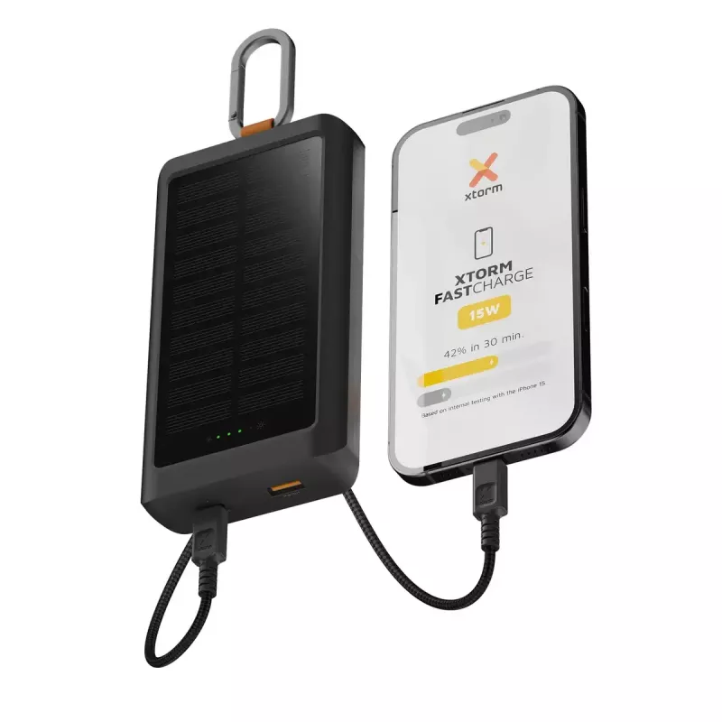 Powerbank Xtorm XG2S101 — 10000 mAh LiPo, 30 W, USB‑C + USB‑A, Grau/Schwarz/Orange