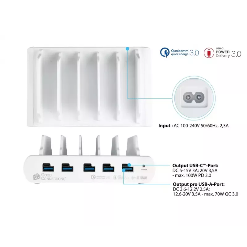 Freistehende Ladestation Alcasa PCA-D006W Weiß 110W 100-240V