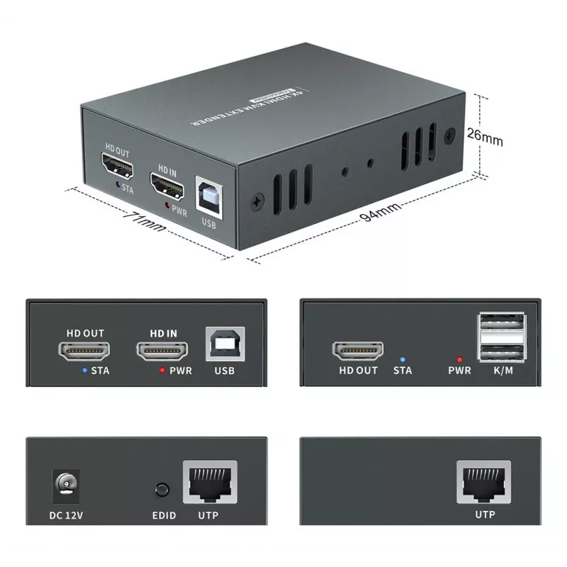 AV-Verlängerungsset (Sender & Empfänger) LEVELONE HVE-8111, 3840x2160, Cat6, USB-A/USB-B, DC 12V (2 Stück)