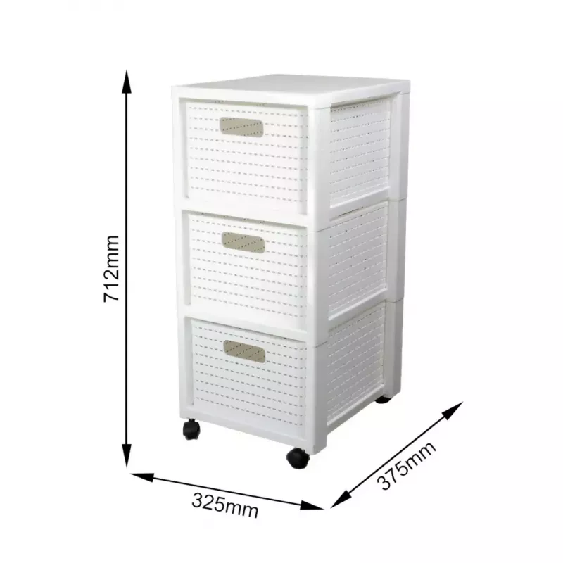 Shelf rotho Country Kunststoff-Regalschrank 3-Schubladen, weiß, 71,2×32,5×37,5 cm, technopolymer, Rollen