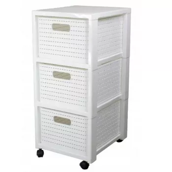Shelf rotho Country Kunststoff-Regalschrank 3-Schubladen, weiß, 71,2×32,5×37,5 cm, technopolymer, Rollen