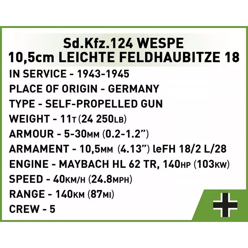 Cobi Blocks SD.KFZ.124 Wespe Modellbausatz, 860 Blöcke