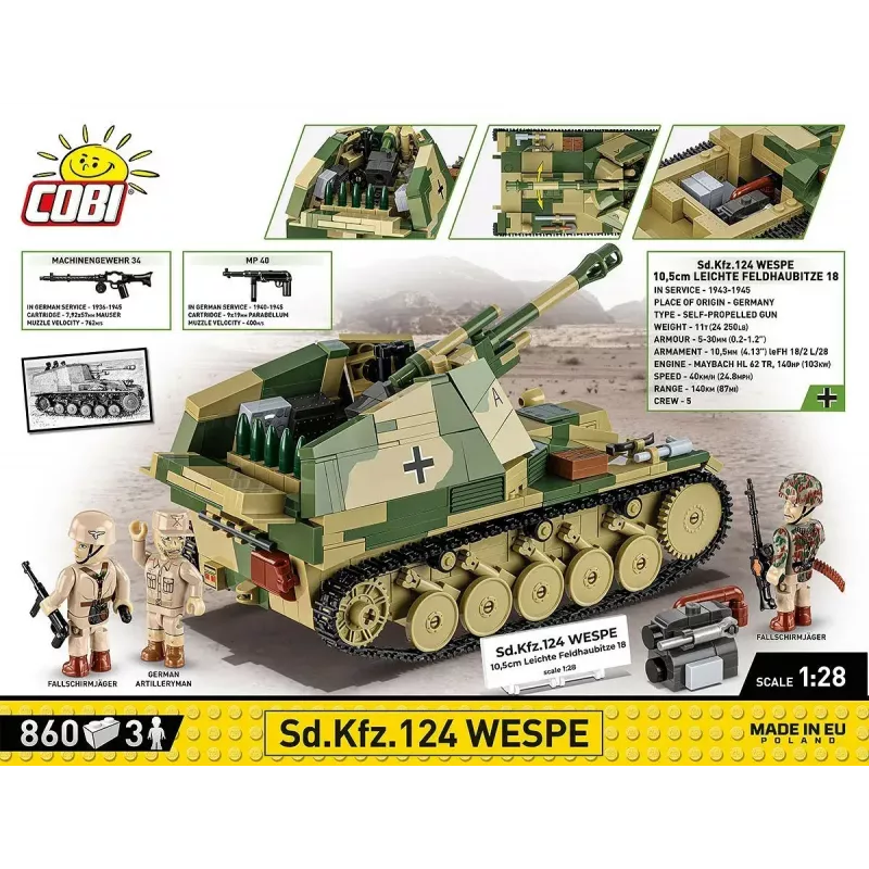 Cobi Blocks SD.KFZ.124 Wespe Modellbausatz, 860 Blöcke
