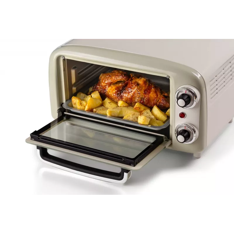 Ariete 3919 Elektro-Mini-Backofen Vintage, 800 W, 10 l Fassungsvermögen, Doppelverglasung, Retro, Beige