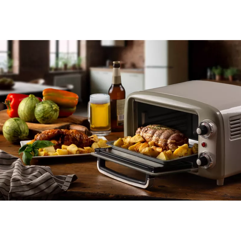 Ariete 3919 Elektro-Mini-Backofen Vintage, 800 W, 10 l Fassungsvermögen, Doppelverglasung, Retro, Beige