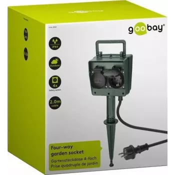 Stromverlängerung Goobay 55943 2m 2 AC-Steckdosen Outdoor Schwarz Grün