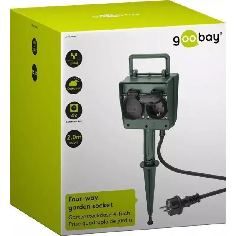 Stromverlängerung Goobay 55943 2m 2 AC-Steckdosen Outdoor Schwarz Grün
