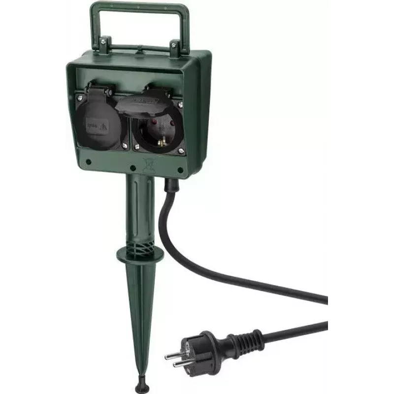 Stromverlängerung Goobay 55943 2m 2 AC-Steckdosen Outdoor Schwarz Grün