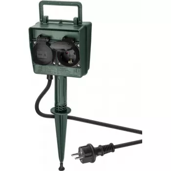 Stromverlängerung Goobay 55943 2m 2 AC-Steckdosen Outdoor Schwarz Grün