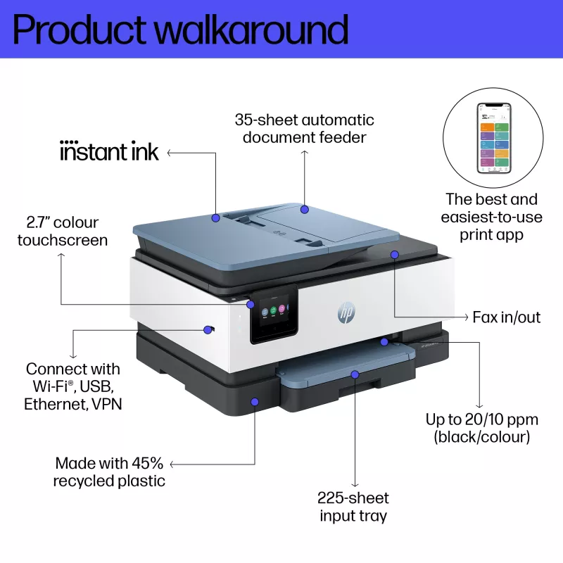 HP OfficeJet Pro 8125e kabelloser All-in-One-Farbdrucker, Instant Ink; beidseitiger Druck