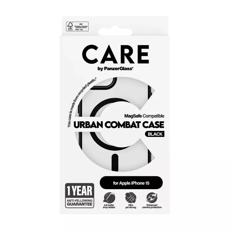 Abdeckung PanzerGlass CARE by Flagship Hülle Transparent Urban Combat Schwarz MagSafe iPhone 15