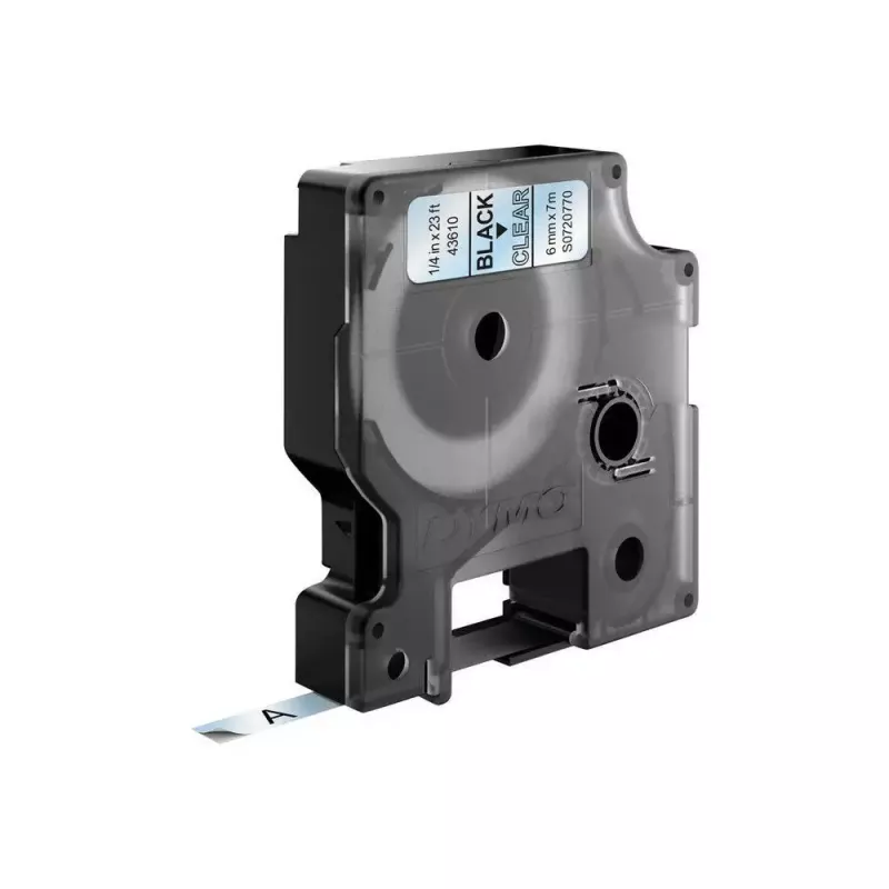 DYMO Authentic D1 Labels | Schwarzdruck auf transparenter Folie | 6 mm x 7 m | Selbstklebende Etiketten für LabelManager Etikettendrucker | Hergestellt in Europa