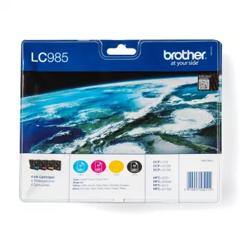 Brother LC985VALBPDR Tintenpatrone 4 Stück Original Schwarz, Cyan, Magenta, Gelb