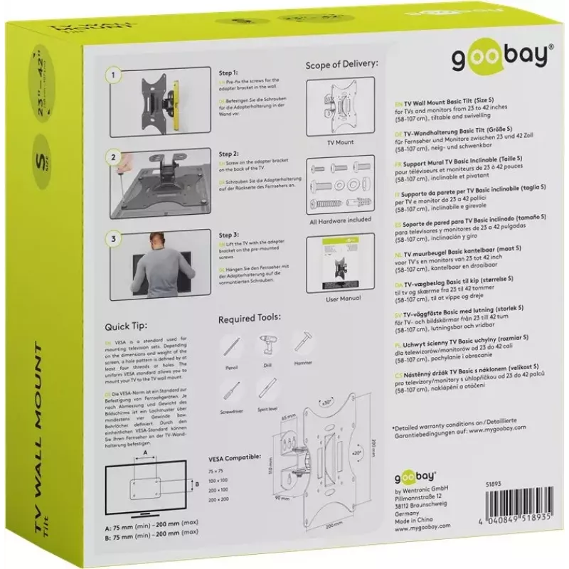 TV-Wandhalterung Basic Tilt Goobay 51893