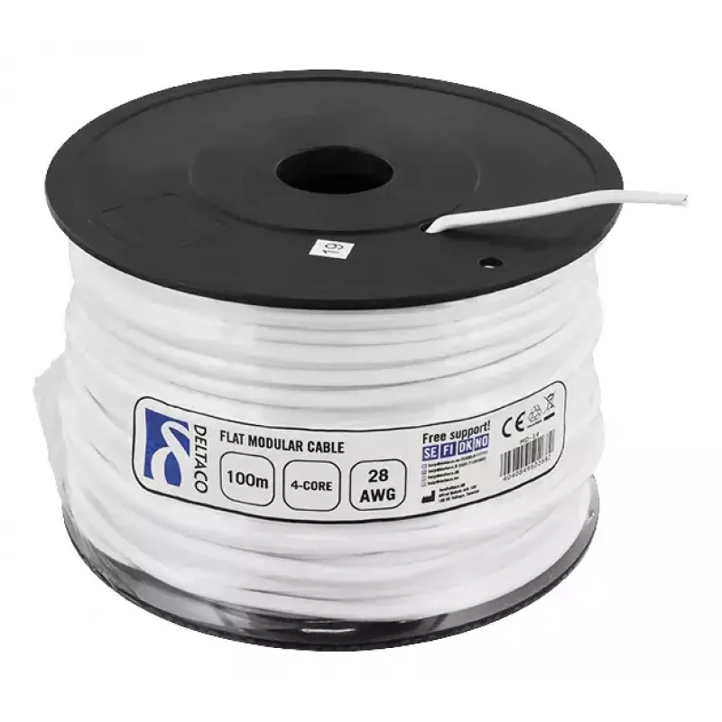 Telefonkabel Deltaco MD-14 RJ11 100m Weiß