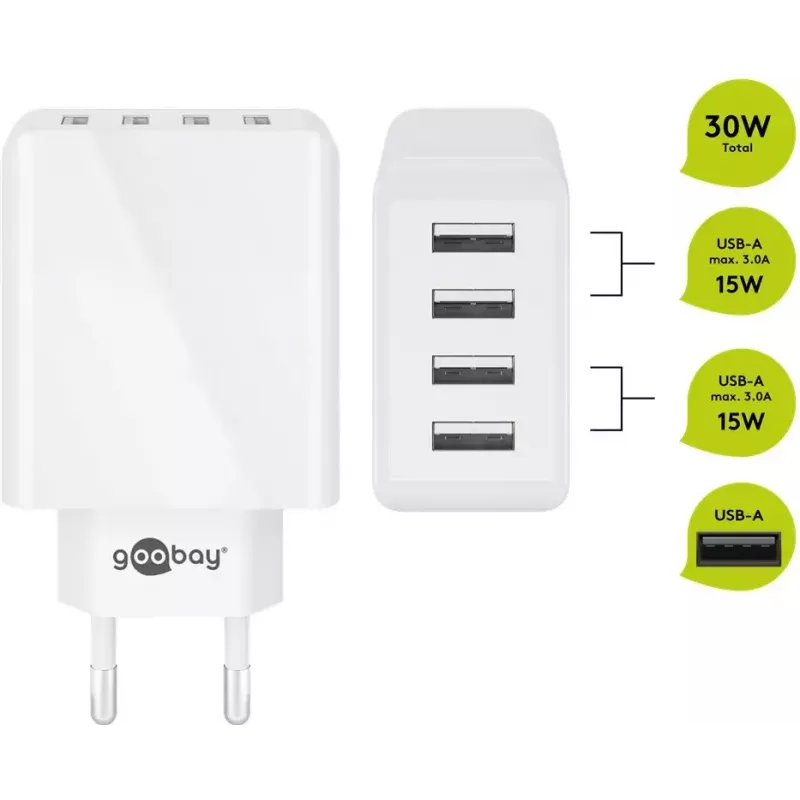 Indoor-Ladegerät Wentronic 44962 Universal Weiß 4 USB-Anschlüsse 5V