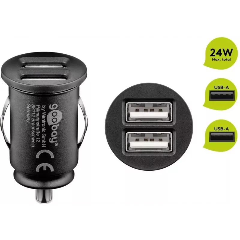 Goobay Dual-USB Kfz-Ladeadapter 24 W Schwarz Schnellladung Überstromschutz