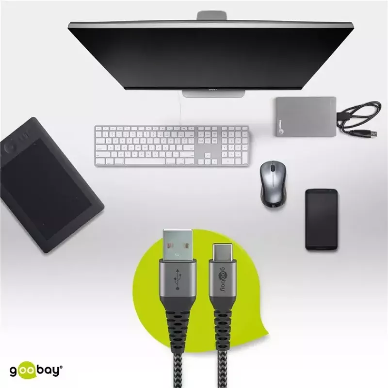 USB-Kabel Wentronic 49295 USB 2.0 0,5 m USB C USB A Schwarz Grau