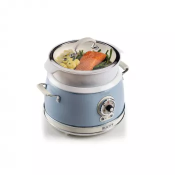 Ariete 2904 Reiskocher - Elektrischer Reiskocher mit Keramiktopf - Selbstgemachtes Sushi - Multikocher - Vintage Line - 3,5 L - 650 W - Blau