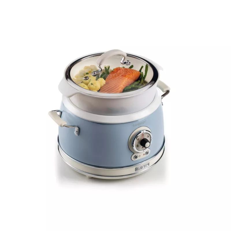 Ariete 2904 Reiskocher - Elektrischer Reiskocher mit Keramiktopf - Selbstgemachtes Sushi - Multikocher - Vintage Line - 3,5 L - 650 W - Blau