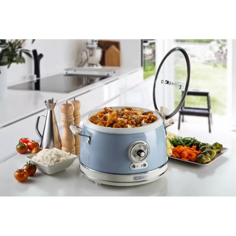 Ariete 2904 Reiskocher - Elektrischer Reiskocher mit Keramiktopf - Selbstgemachtes Sushi - Multikocher - Vintage Line - 3,5 L - 650 W - Blau