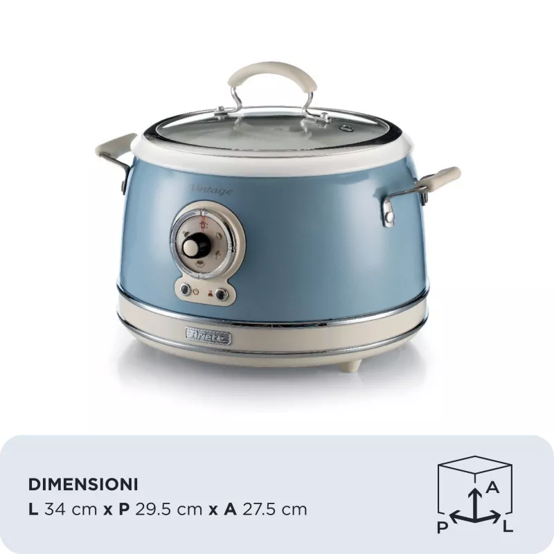 Ariete 2904 Reiskocher - Elektrischer Reiskocher mit Keramiktopf - Selbstgemachtes Sushi - Multikocher - Vintage Line - 3,5 L - 650 W - Blau