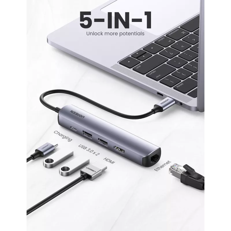Ugreen 10919 Laptop-Dock/Port-Replikator Kabelgebunden USB 3.2 Gen 1 (3.1 Gen 1) Typ-C Grau