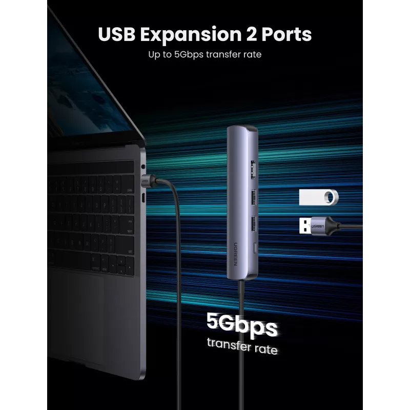 Ugreen 10919 Laptop-Dock/Port-Replikator Kabelgebunden USB 3.2 Gen 1 (3.1 Gen 1) Typ-C Grau