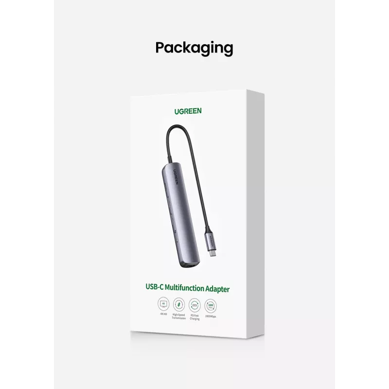 Ugreen 10919 Laptop-Dock/Port-Replikator Kabelgebunden USB 3.2 Gen 1 (3.1 Gen 1) Typ-C Grau