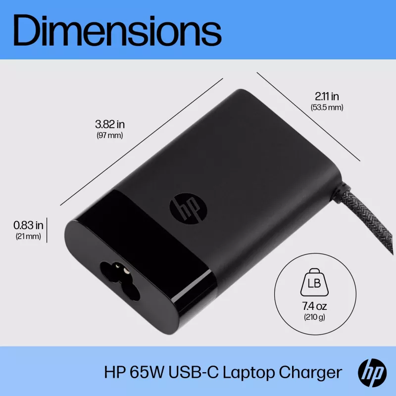 HP USB-C 65W Laptop-Ladegerät, Laptop, Indoor, 90 V, 65 W, 5 - 20 V, 1.6 A