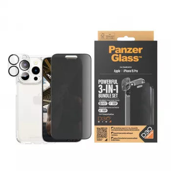 PanzerGlass Privacy 3-in-1 Pack iPhone 15 Pro Stoßfestes gehärtetes Glas