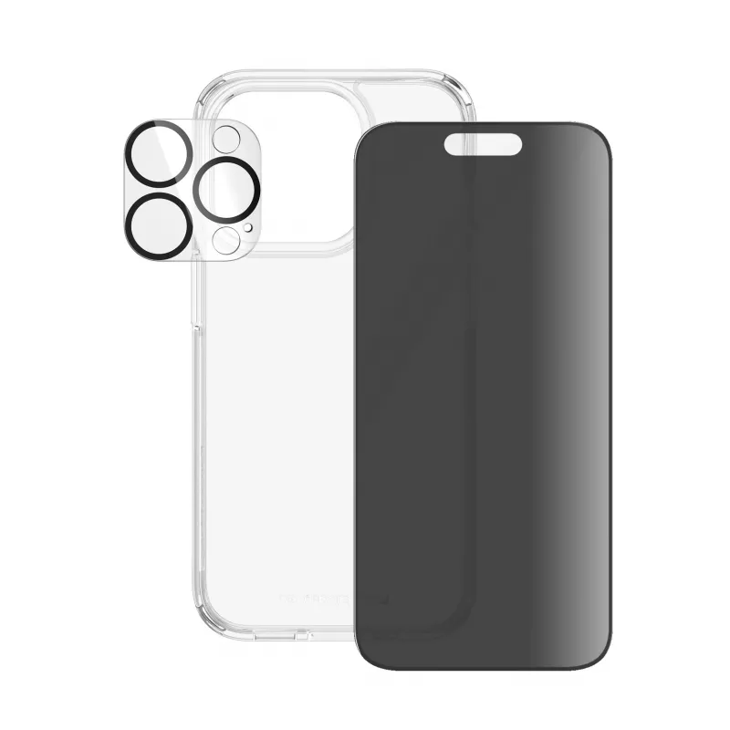 PanzerGlass Privacy 3-in-1 Pack iPhone 15 Pro Stoßfestes gehärtetes Glas