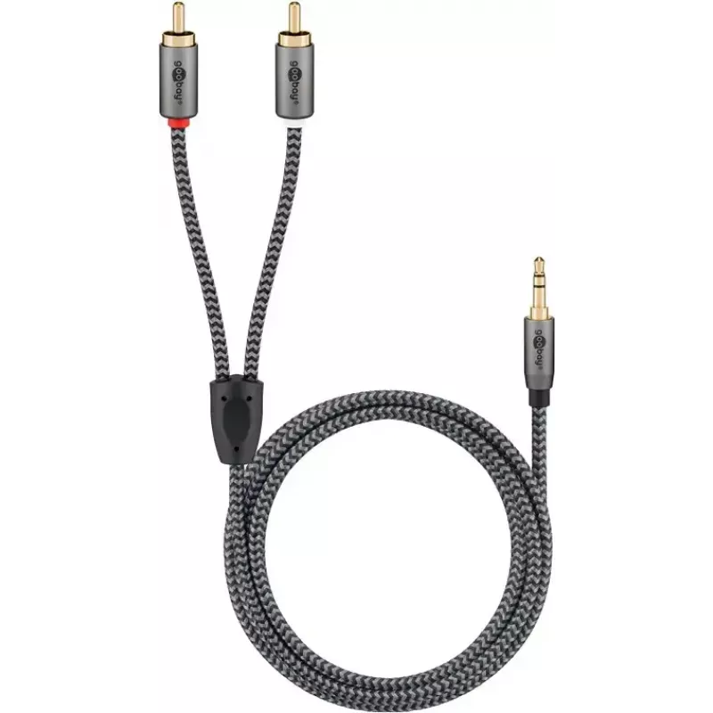 Audiokabel WENTRONIC Goobay 65290 — 3,5-mm-Klinkenstecker auf 2×Cinch-Stecker, 5 m, Kupfer, vergoldet, magnetisch abgeschirmt