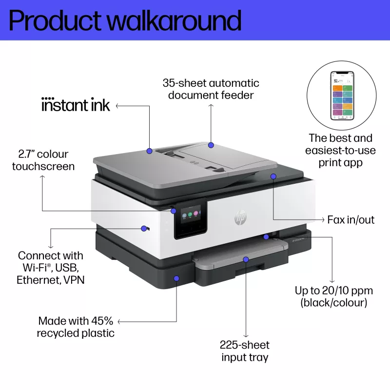 HP OfficeJet Pro 8134e kabelloser All-in-One Farbdrucker, Instant Ink; beidseitiger Druck