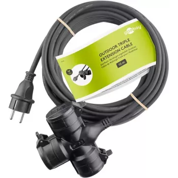 Stromverlängerung Goobay 65438 10m 3 AC-Steckdosen Outdoor Schwarz