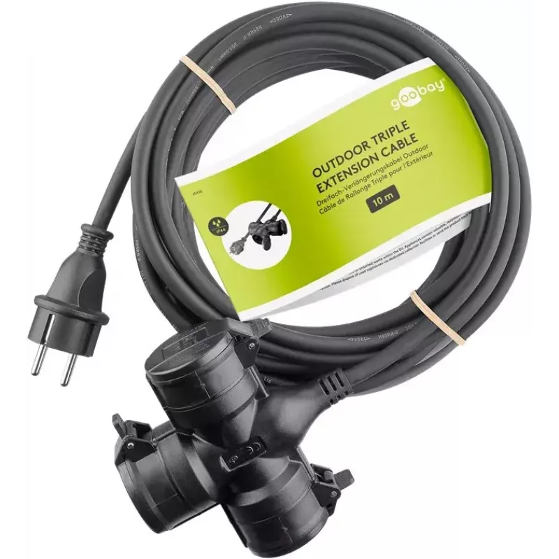 Stromverlängerung Goobay 65438 10m 3 AC-Steckdosen Outdoor Schwarz