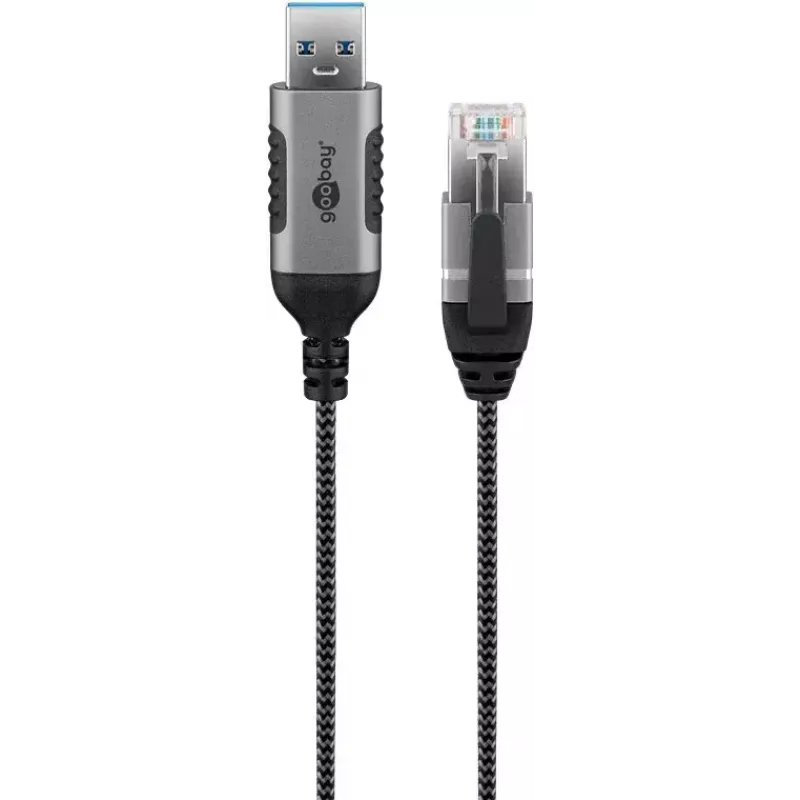 Kabel-Adapter Goobay 74399 USB 3.0 Typ A RJ45 10m Schwarz Silber